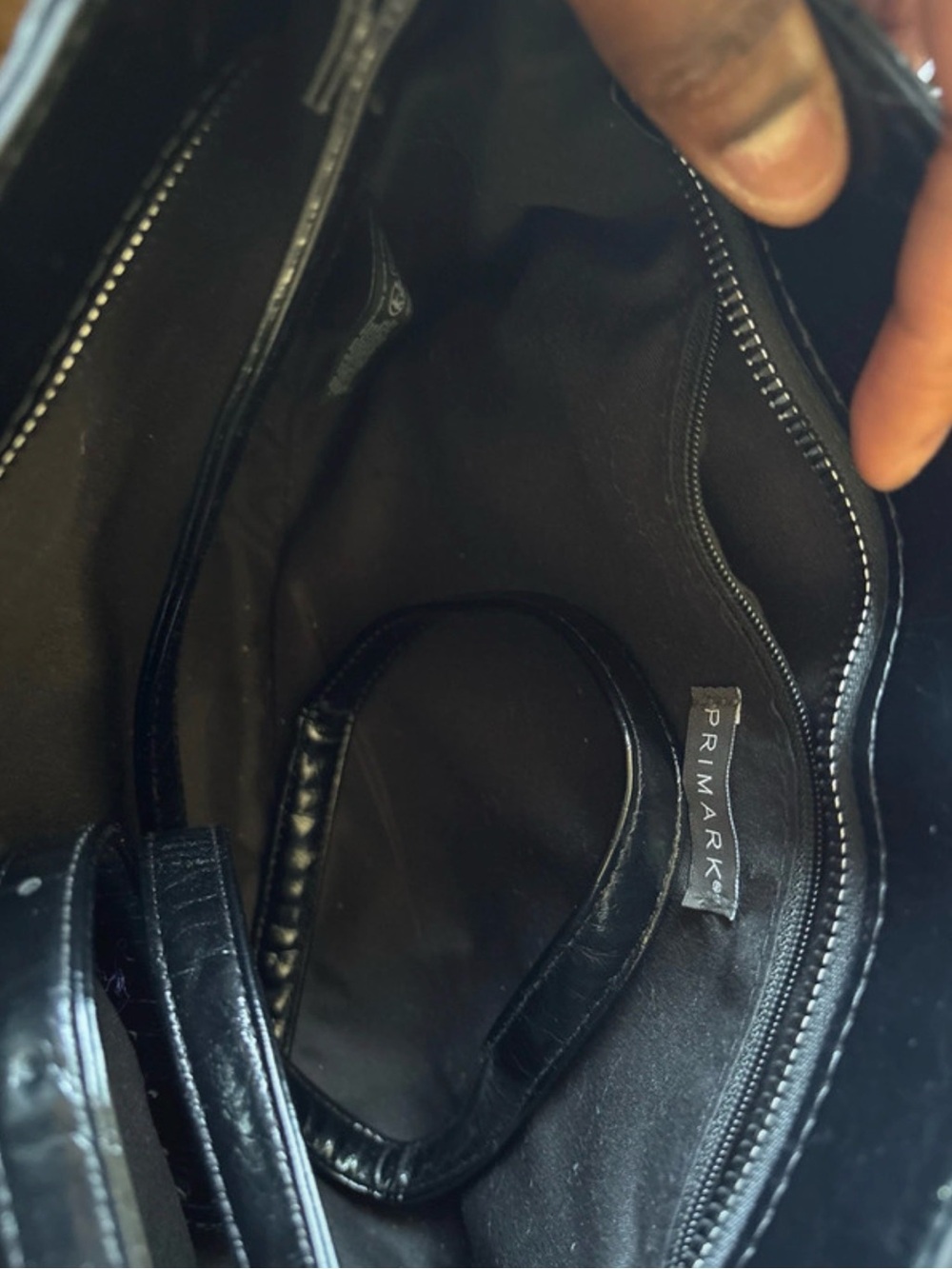 Primark Black Faux Leather Tote Bag with Interior Zip Pocket